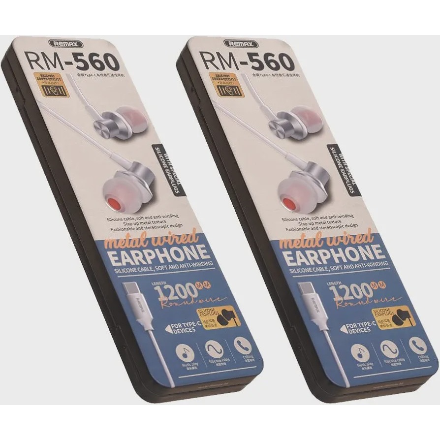 هندزفری سیمی ریمکس Remax RM-560 با میکروفون و درگاه Type-C، رنگ سفید بسته 2 عددیجدید