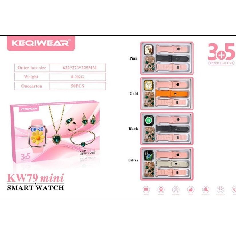 ساعت هوشمند دخترانه KeqiWear KW79 Mini با 3 بند و ست زیورآلات اعلان تماس و پیام