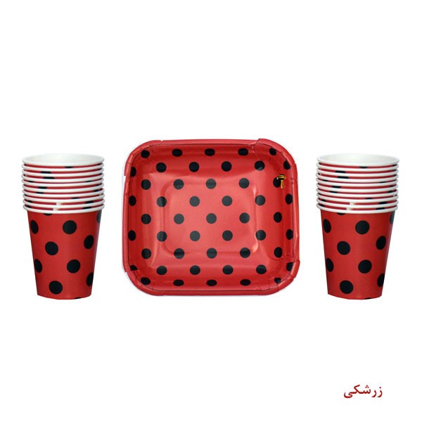 پیش دستی و لیوان یکبار مصرف مدل خالدار مجموعه 40 عددی