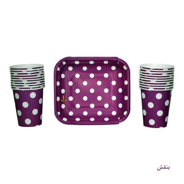 پیش دستی و لیوان یکبار مصرف مدل خالدار مجموعه 40 عددی