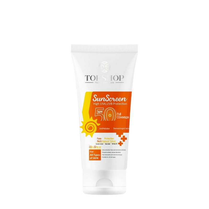 کرم ضد آفتاب بی رنگ تاپ شاپ مدل SPF 50 مناسب انواع پوست