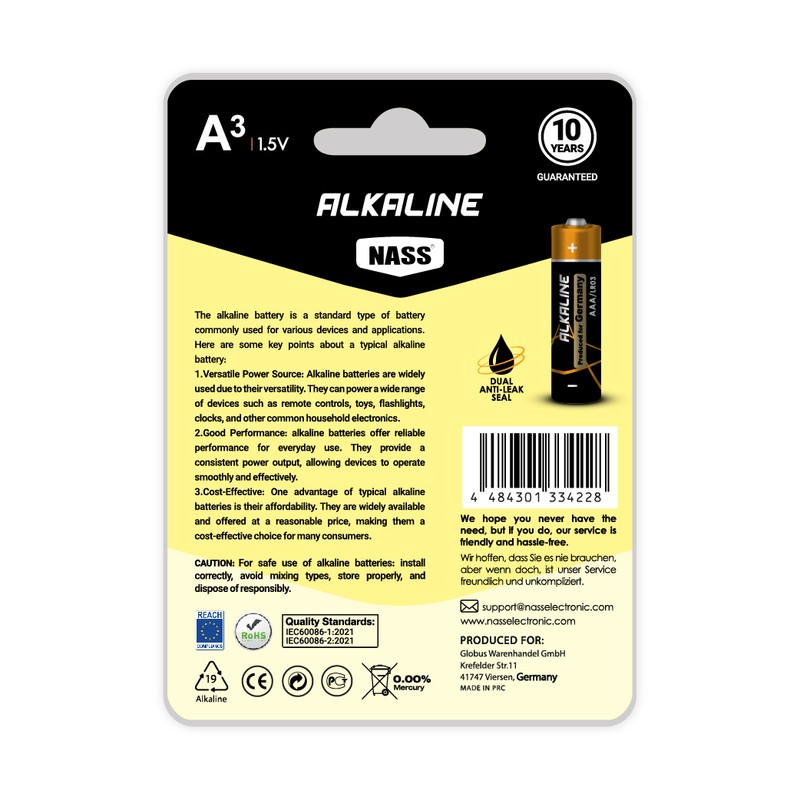 باتری نیم قلمی ناس مدل Alkaline بسته 4 عددیجدید