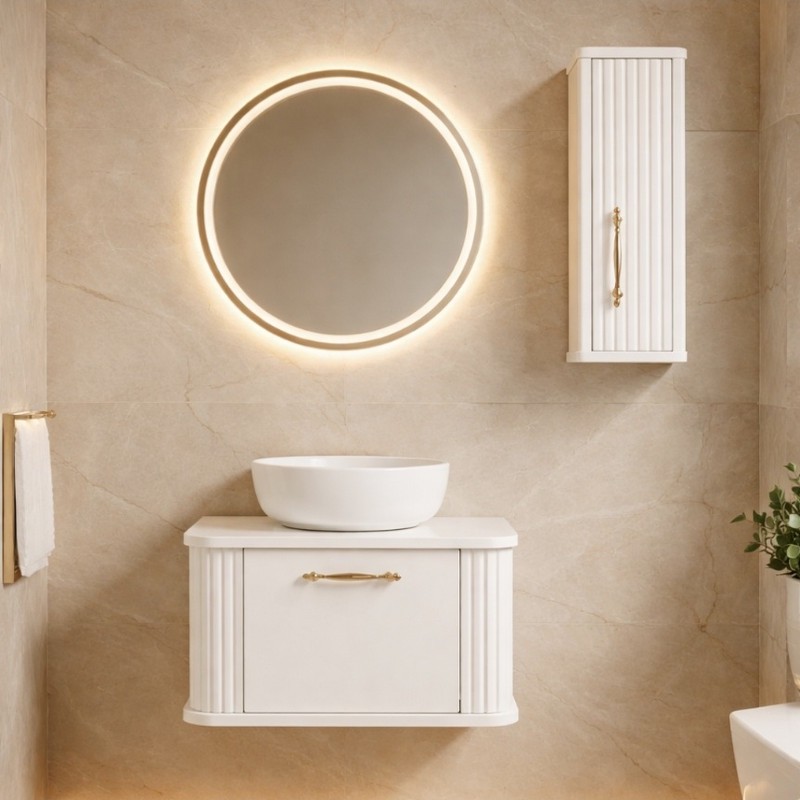 ست کابینت و روشویی دیواری مدل فلور به همراه آینه