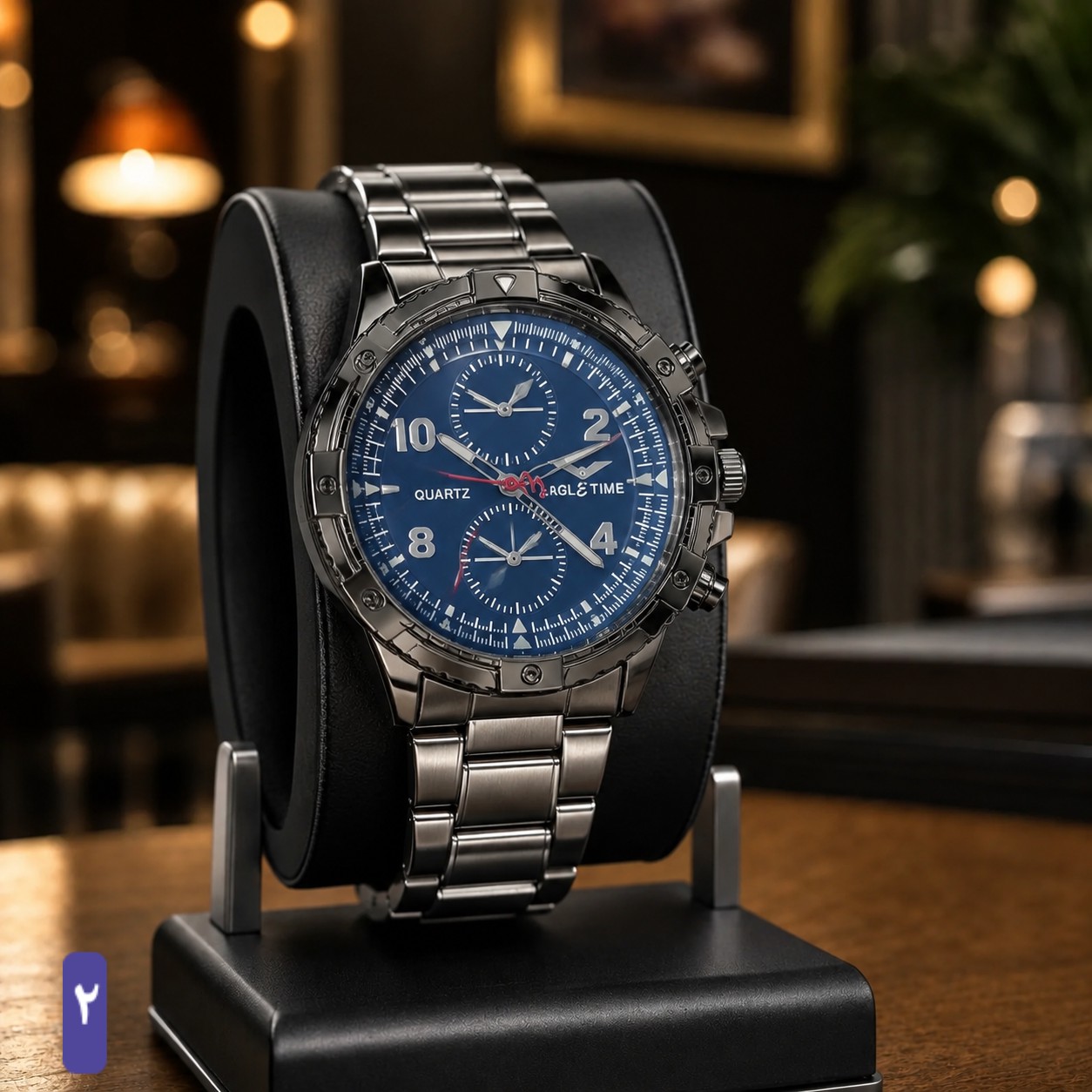 ساعت مچی مردانه برند EAGLE time بند استیل مدادی صفحه سرمه ایجدید
