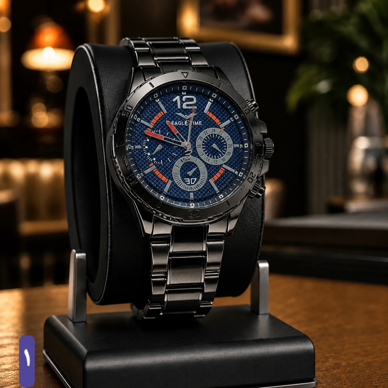 ساعت مچی مردانه برند EAGLE time بند استیل مدادی صفحه سرمه ایجدید
