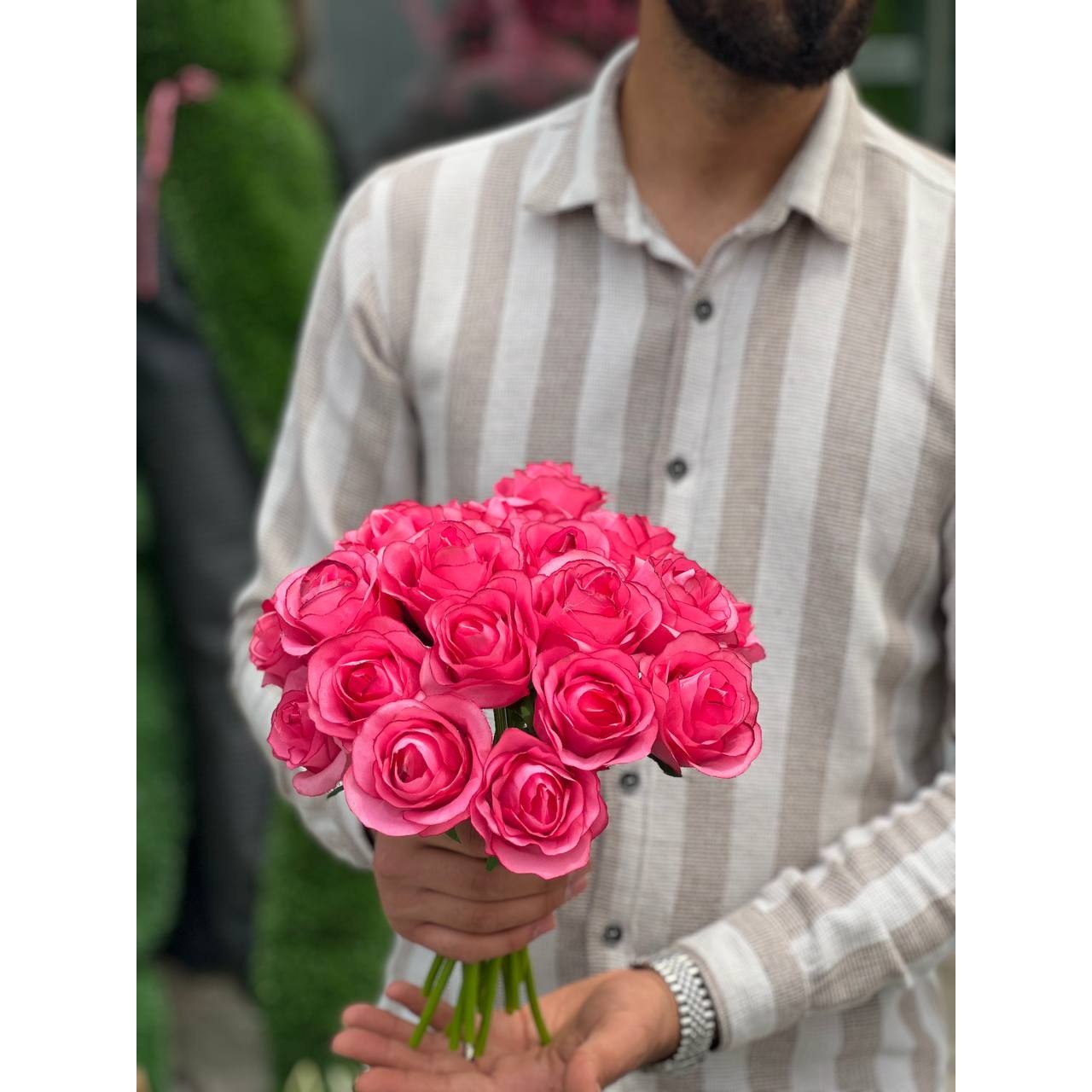 گل مصنوعی رز هلندی صورتی مجموعه 10 عددی