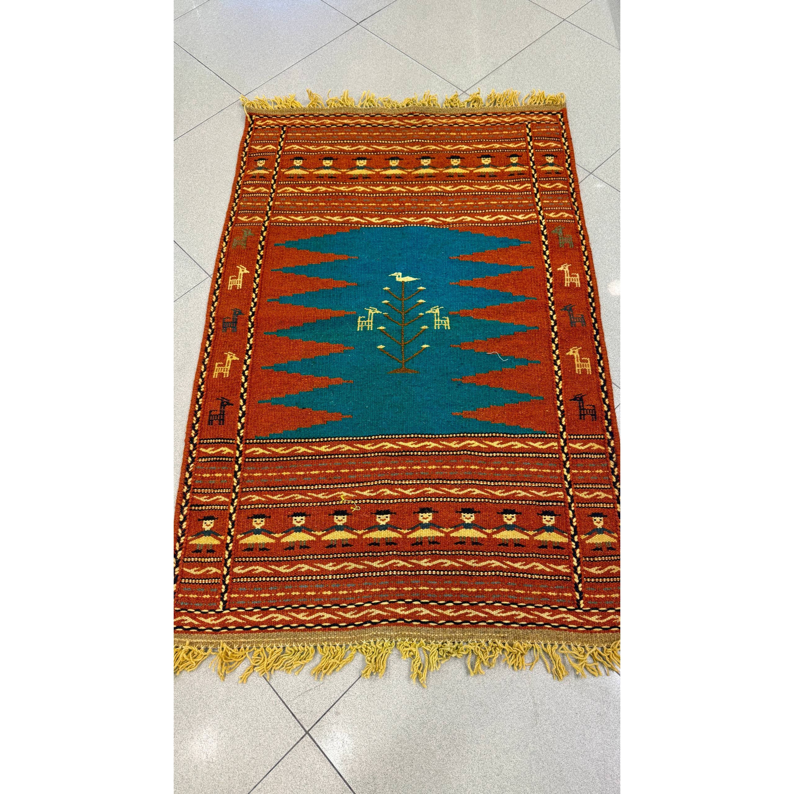 گلیم دستبافت عشایری ابعاد 80 12 اتمام پشم رنگ گیاهیجدید