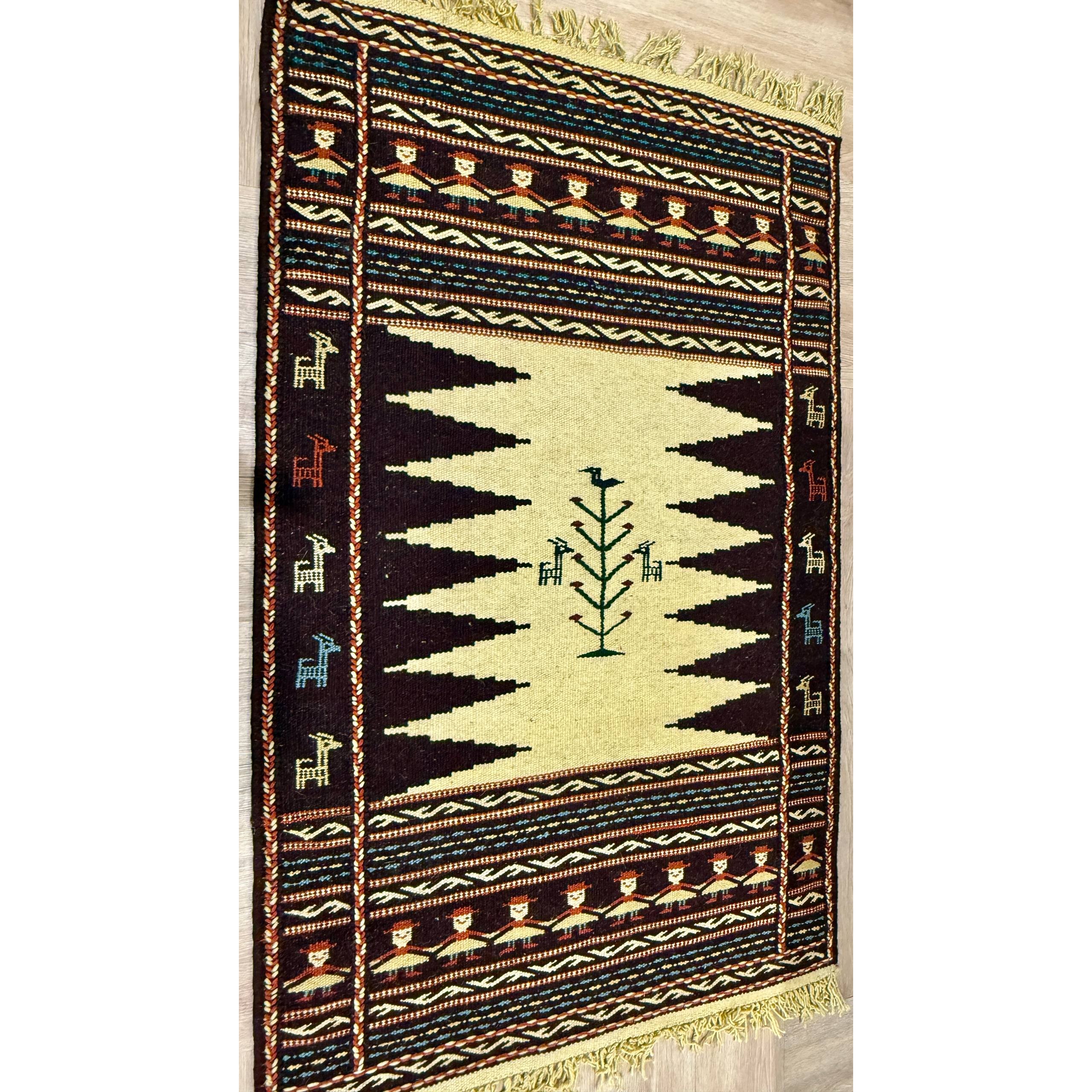 گلیم دستبافت عشایری ابعاد 80 120تمام پشم رنگ گیاهیجدید