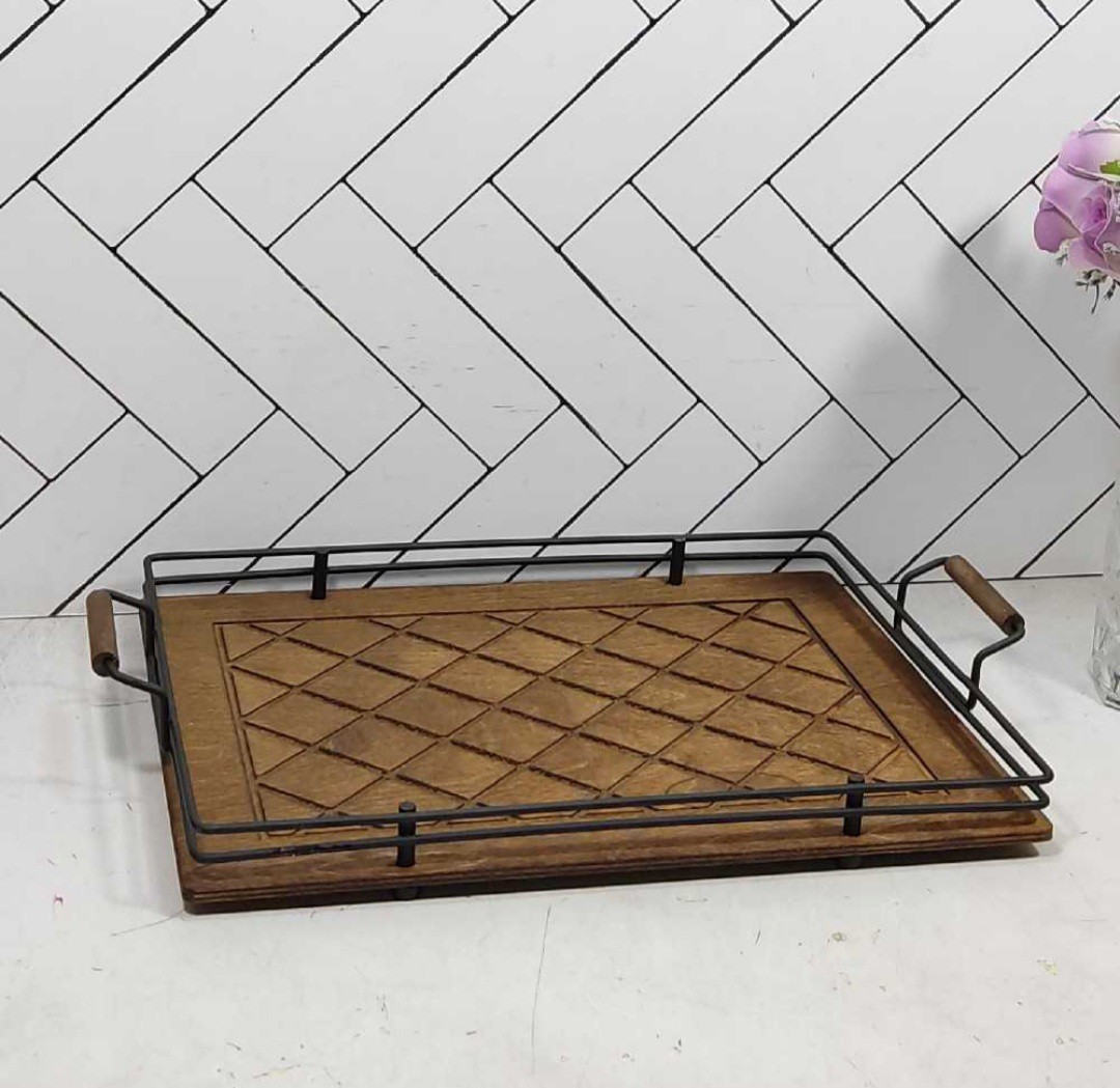 سینی مستطیل کف چوب و فلز مشکی نگین صنعت (پسکرایه)جدید