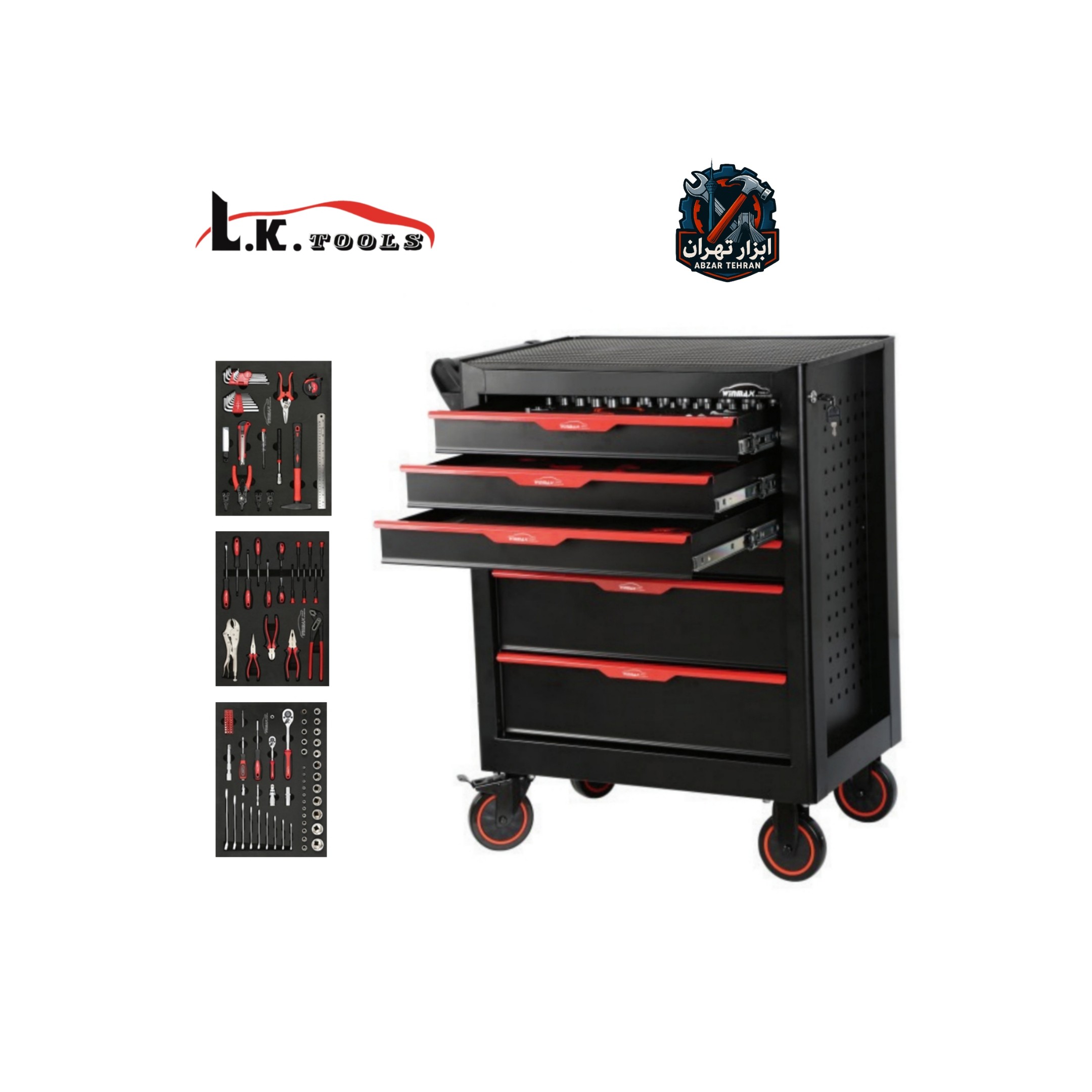 جعبه ابزار چرخ دار6 کشو با رویه پالستیکی با 136 پارچه ابزار برند ال کا LK کد Y0142جدید