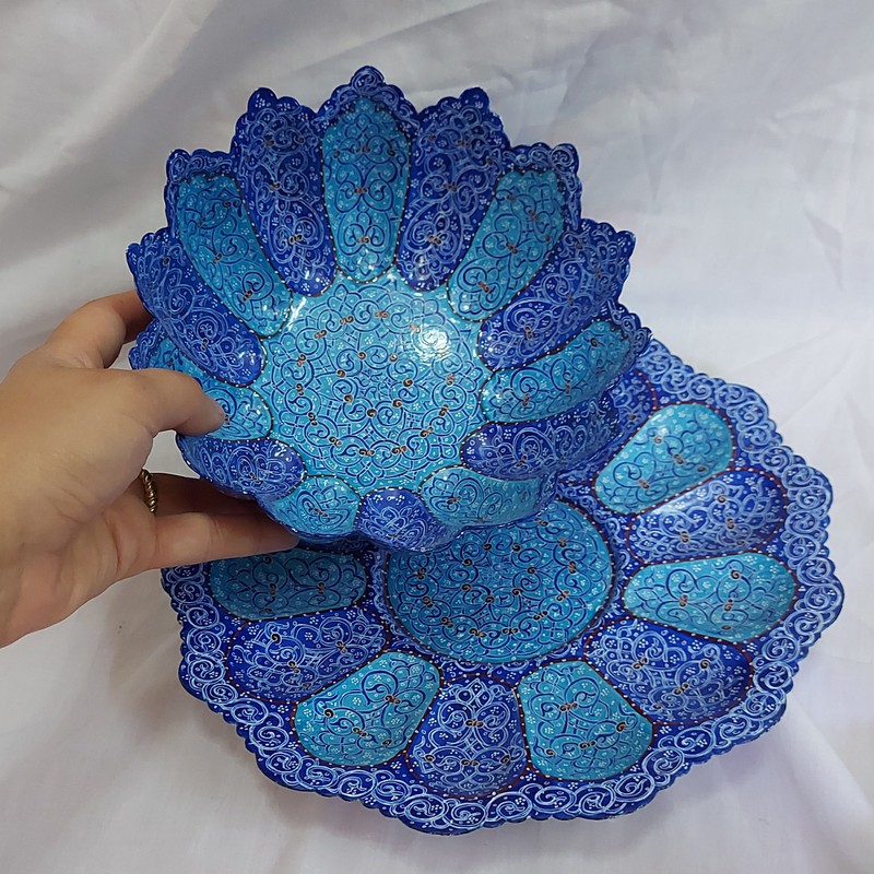 ست کاسه و بشقاب میناکاری مدل اسلیمی کد 8560