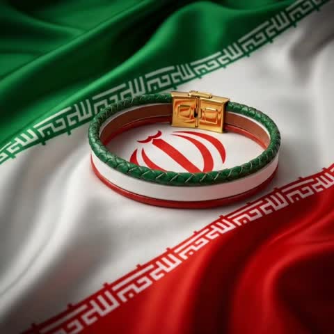 دستبند مردانه مدل چرم طبیعی طرح پرچم ایران کد 1357