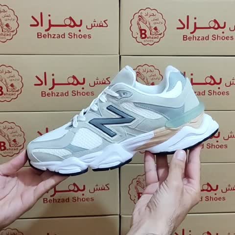 کتونی پسرانه مردانه نیو بالانس 9060 سایز 41 تا 44 رنگ سفید طوسی زیره پیو لژ 5 سانتی کفی طبی رویه فابیلاک و راشل خارجی 
