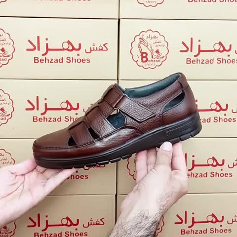 کفش تابستانی چرم طبیعی گاوی مردانه پسرانه سایز 40 تا 45 رنگ قهوه ای زیره پیو تزریق کفی طبی لژ 3 سانتی آستر چرم میشن سبک 