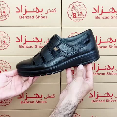 کفش تابستانی چرم طبیعی گاوی مردانه پسرانه سایز 40 تا 45 رنگ مشکی زیره پیو تزریق کفی طبی لژ 3 سانتی آستر چرم میشن سبک 