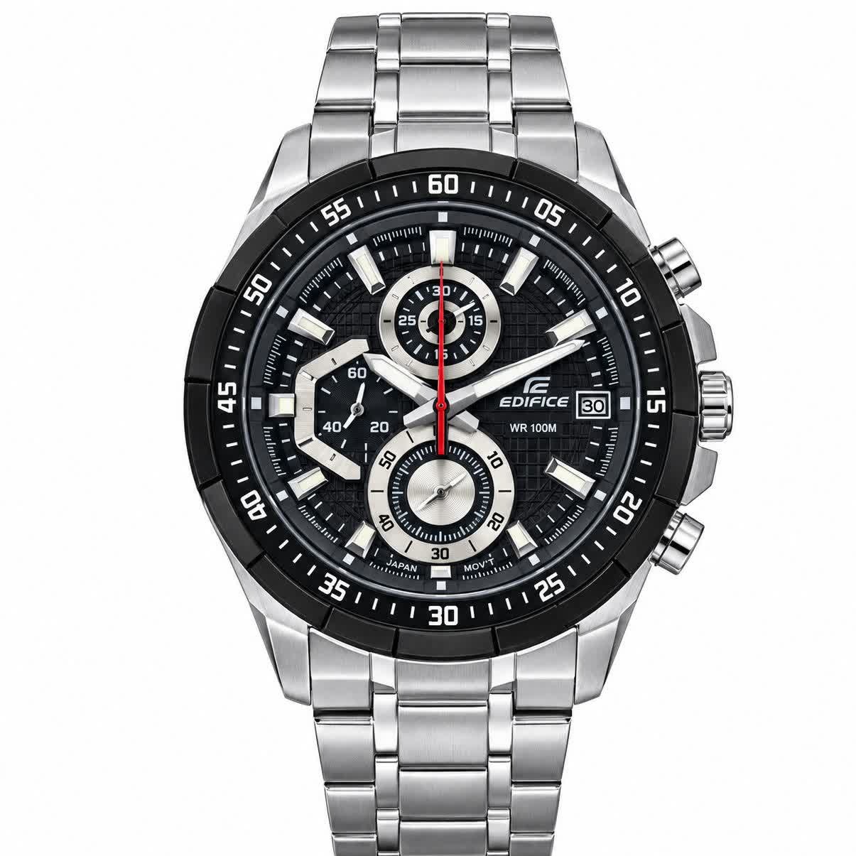 ساعت مچی سه موتوره مردانه کاسیو ادیفایس CASIO EDIFICE صفحه مشکی موتور ژاپن