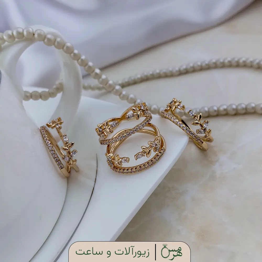 انگشتر زنانه مدل برگ نگینی برند ژوپینگ