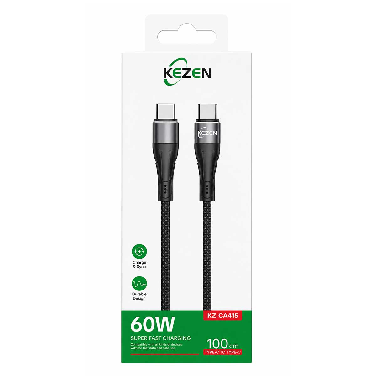 کابل 2 سر TYPE C فست شارژ KEZEN KZ-CA415 60W