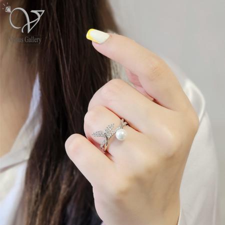 انگشتر نقره مروارید دم وال کد 12497