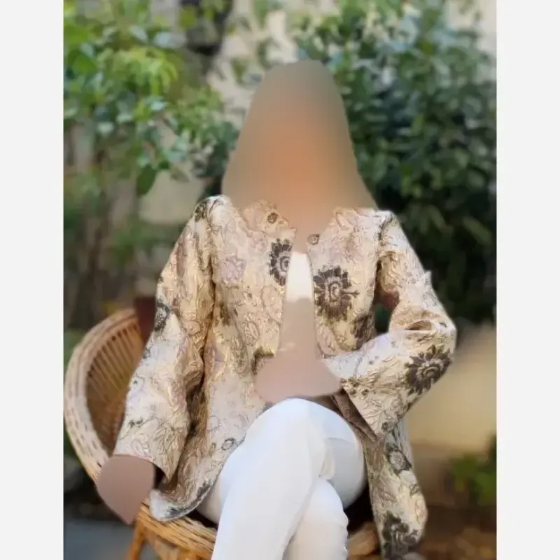 کت مجلسی زنانه مدل الیکا ژاکارد ترک طرح برجسته کرم طلایی