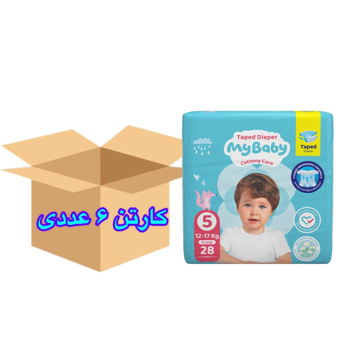 کارتن 6عددی پوشک سایز5 (28عددی) مای بیبی