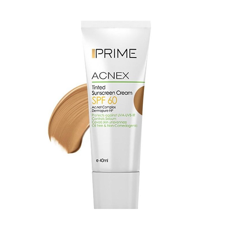 کرم ضد آفتاب رنگی پرایم ACNEX SPF60 مناسب پوست چرب رنگ برنزه 40 میلیلیتر