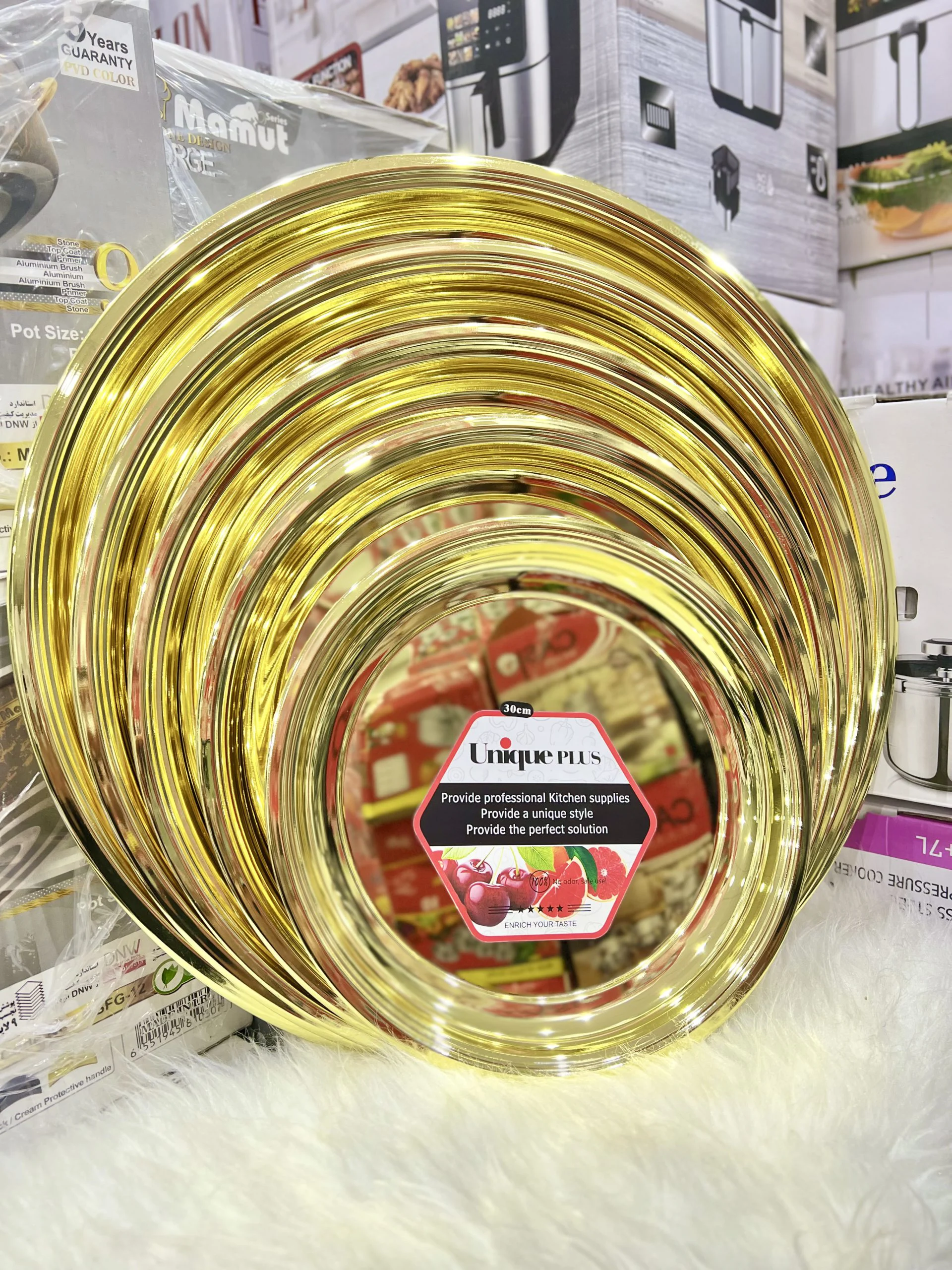 سینی استیل 45 سانت یونیک طلایی رنگ ثابت -قسطی+ارسال رایگان