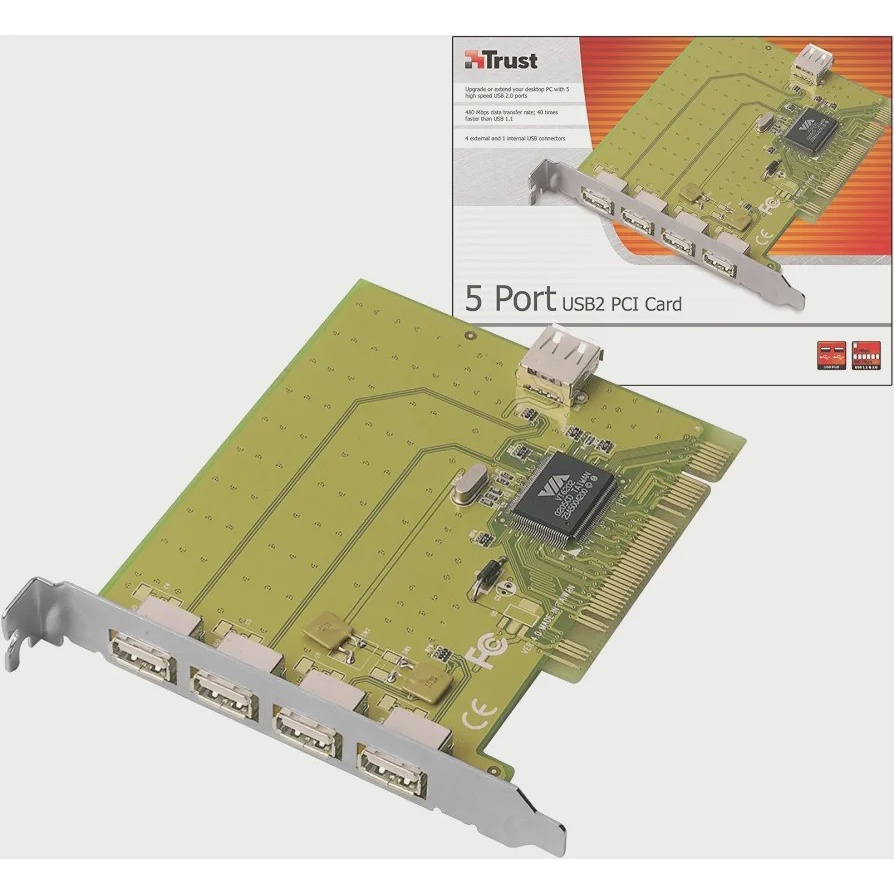 کارت PCI پنج پورت USB 2.0 تراست توسعه دهنده USB پرسرعت