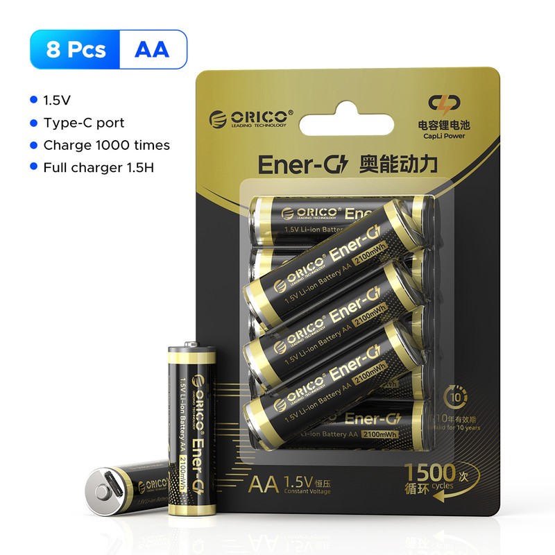 باتری لیتیومی قابل شارژ اوریکو مدل EG5C-UN-8PK-BP ظرفیت 2100 میلی آمپر ساعت بسته 8 عددی