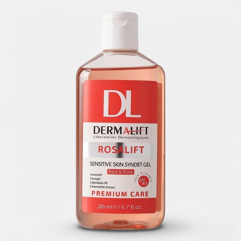 ژل شستشو صورت و بدن درمالیفت مدل رزالیفت با رایحه بابونه مناسب برای پوست حساس حجم 200 میلی لیتر