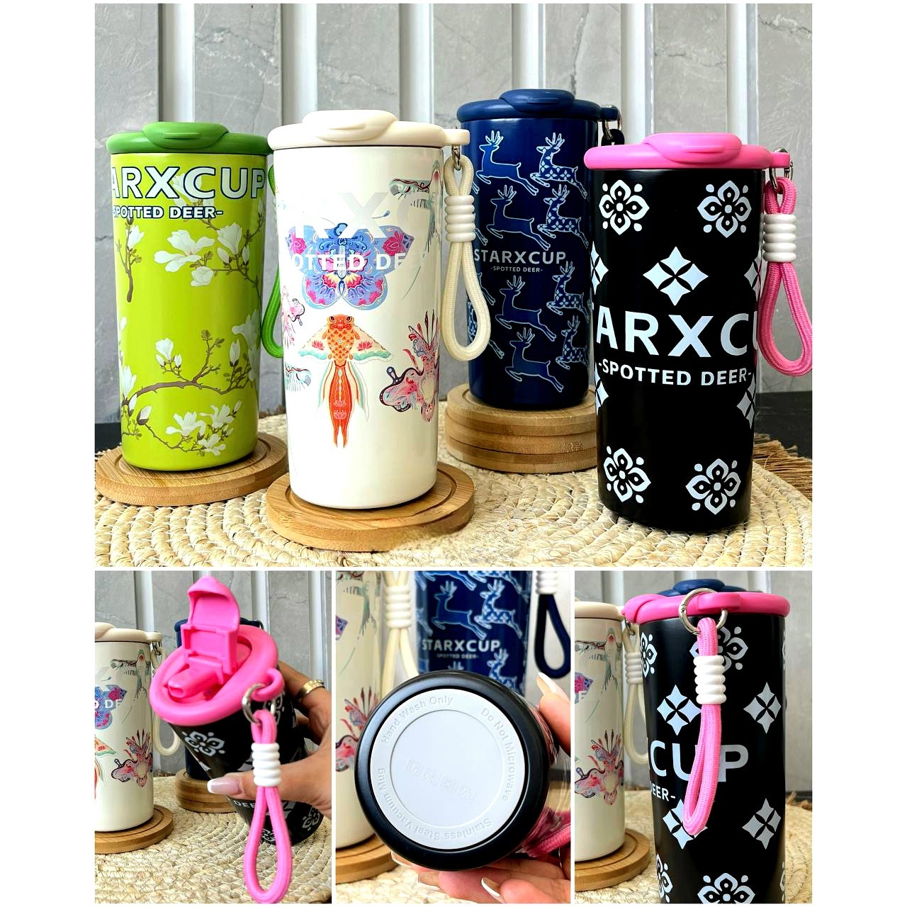 تراول ماگ طرح دار ARX CUP ماگ مسافرتی درب دار با بند دستی