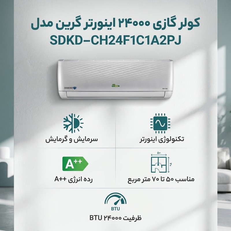 کولر گازی اسپلیت دیواری 24000 اینورتر گرین مدل GWS-H24P1T1A-JE