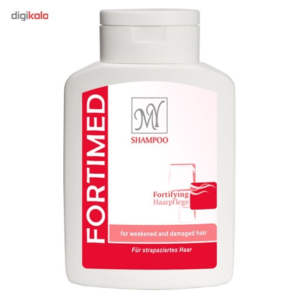 شامپو تقویتکننده مو مای مدل Fortimed حجم 200 میلیلیتر، مناسب موهای آسیب دیده، نرمکننده و تقویتکننده، حاوی پروتئین هید...