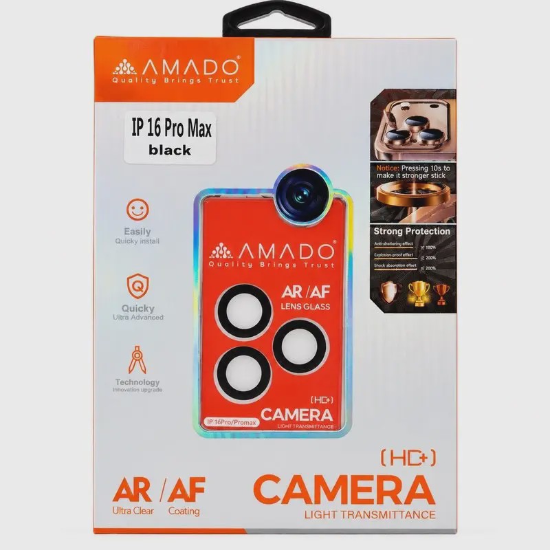 محافظ لنز گوشی iPhone 16 Pro Max آیفون اورجینال Amado رنگ مشکی کد G316-140858