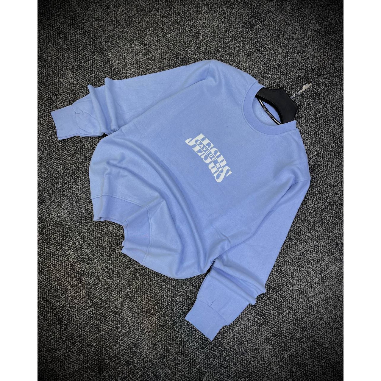 دورس پاییزه مردانه سه نخ پنبه گرم بالا گرافیکی رنگ ابی پاستیلی SAVEDE ME Cotton Sweatshirtجدید
