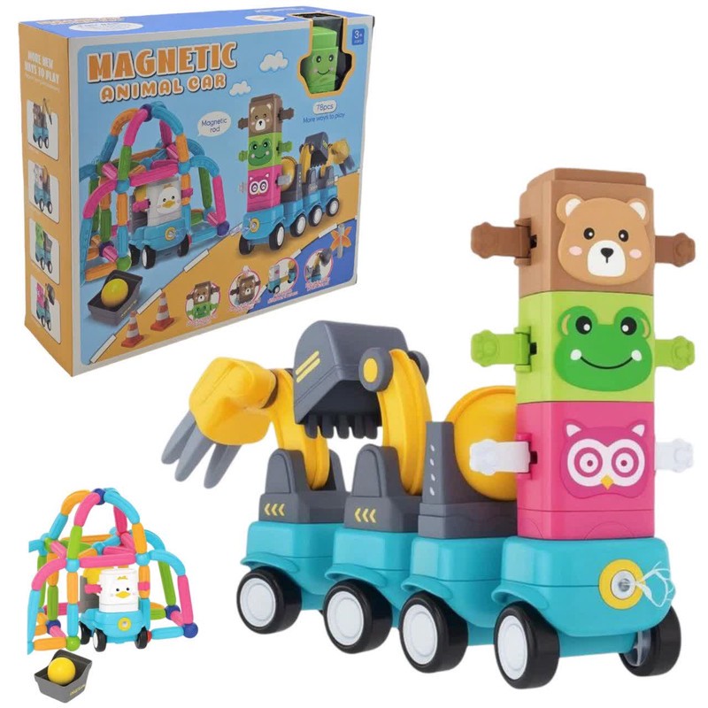 ساختنی 78 تکه ناب سل مدل مگنتی ماشین حیوانات کد MAGNETIC ANIMAL CAR