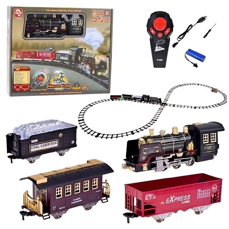 قطار بازی کنترلی ناب سل مدل 22 تکه کلاسیک دودزا چراغدار موزیکال کد 22PCS CLASSICAL TRAIN 2.4GHZ SMOKE LIGHT SOUND RC...