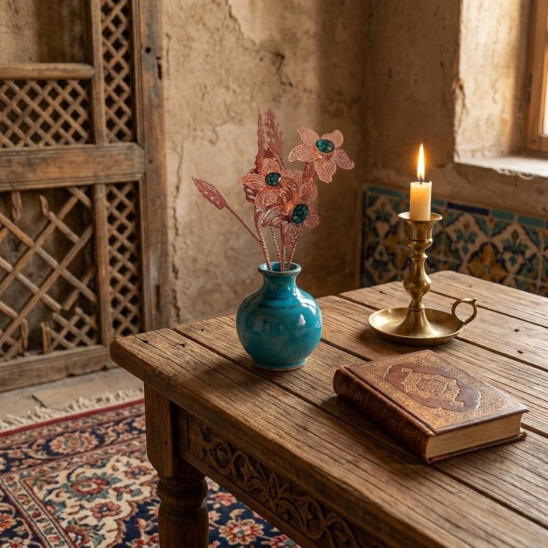 گل فیروزه کوبی مدل مسی کد 251 بسته 3 عددی