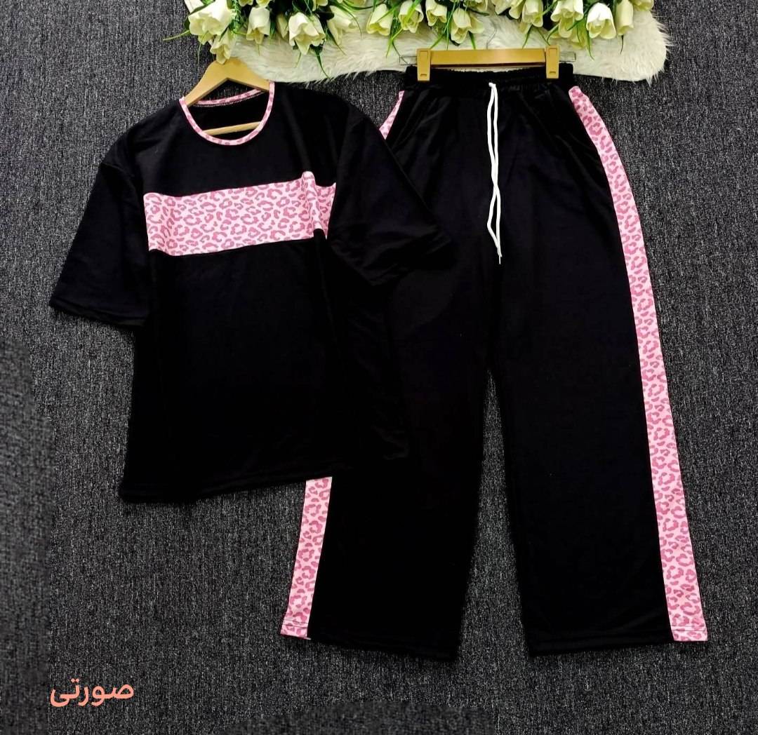 ست تیشرت و شلوار نوار پلنگی تک رنگ کرم کد 75905 تاراجدید