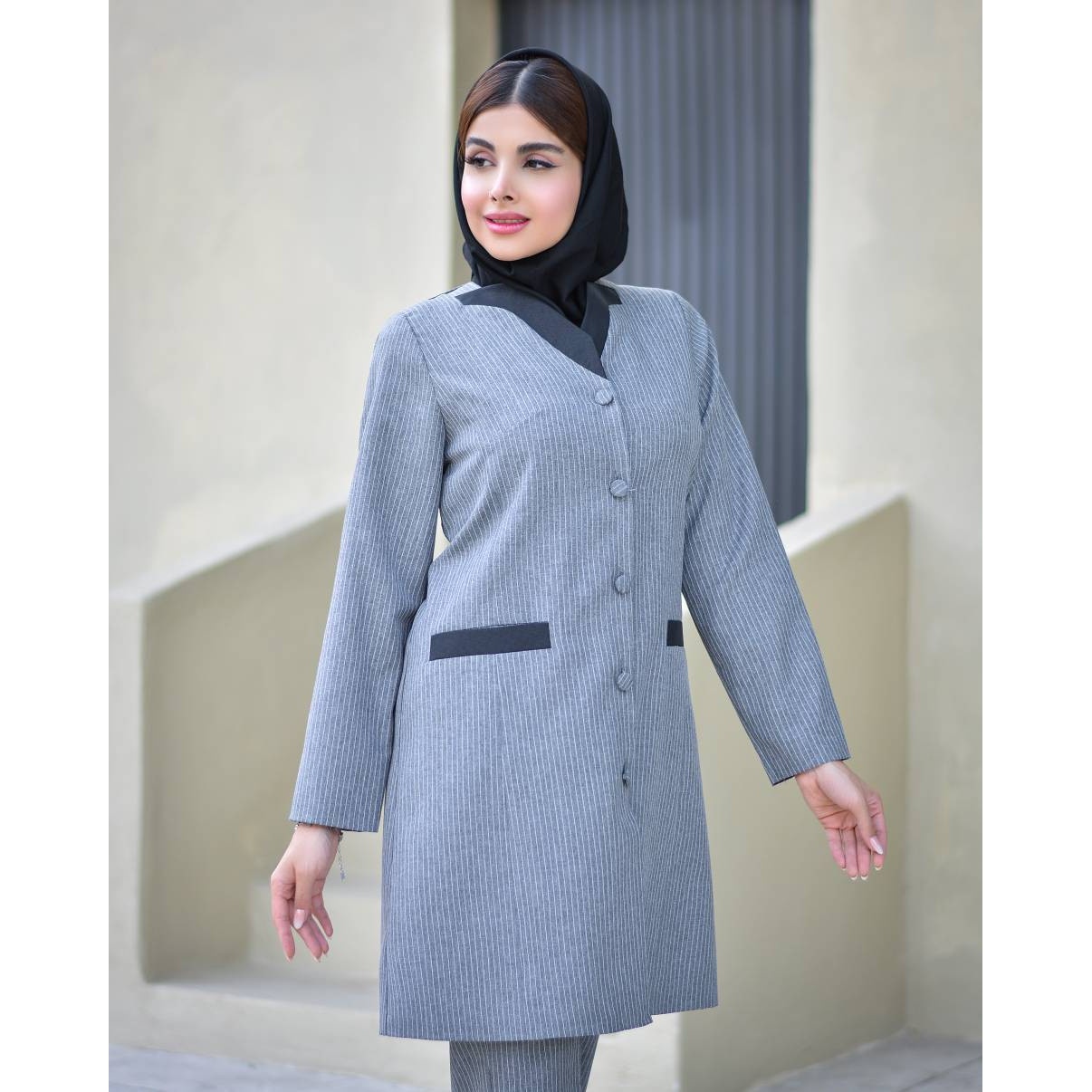 ست مانتو و شلوار اداری رخساره دیپلمات پرشیا با کیفیت عالی در رنگ بندی و سایز بندی کد 4703 آمیگ