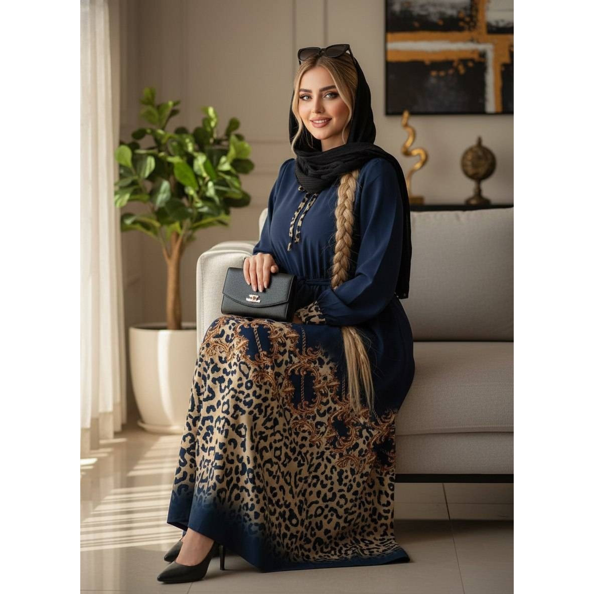 پیراهن ماکسی پلنگی زنجیری در رنگبندی 3962 دلتاجدید