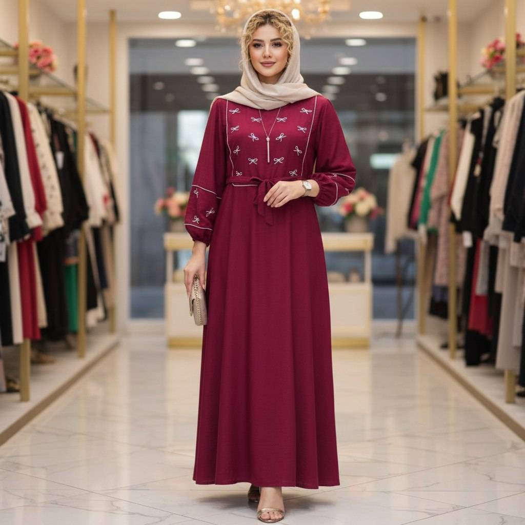 کفتان بلند گلدوزی پاپیون بابوس اعلا در رنگ بندی کد 6855 والیاجدید