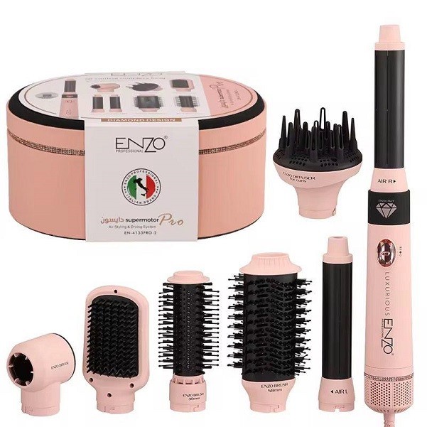 سشوار برس دار حالت دهنده انزو پروفیشینال مدل EN-4133 PRO با توان 1500 وات، موتور DC، تنظیمات دما سه حالته، تنظیم سرعت...