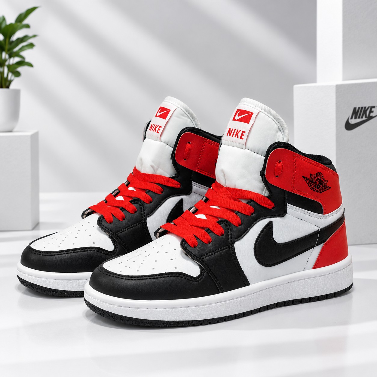 کتانی نایک جردن وان شیکاگو ساقدار سفید مشکی قرمز Nike Jordan One Chicago