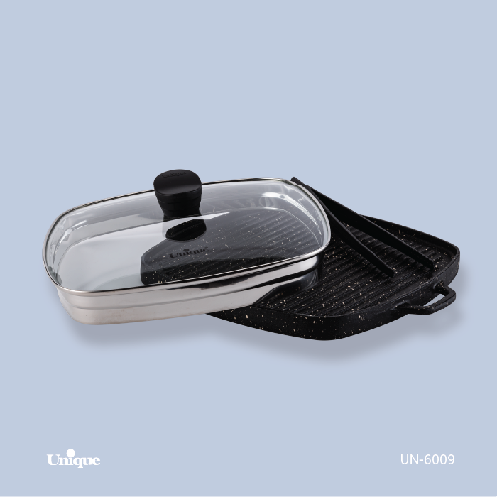 تابه گریل چدن مربع بزرگ بدون چوب یونیک UN-6009