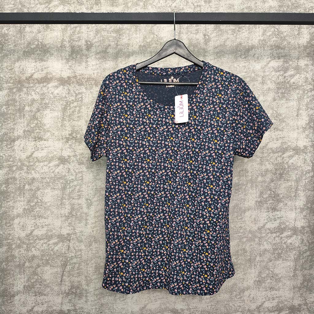 تیشرت زنانه یقه گرد پنبه LILIUM - سرمه ای