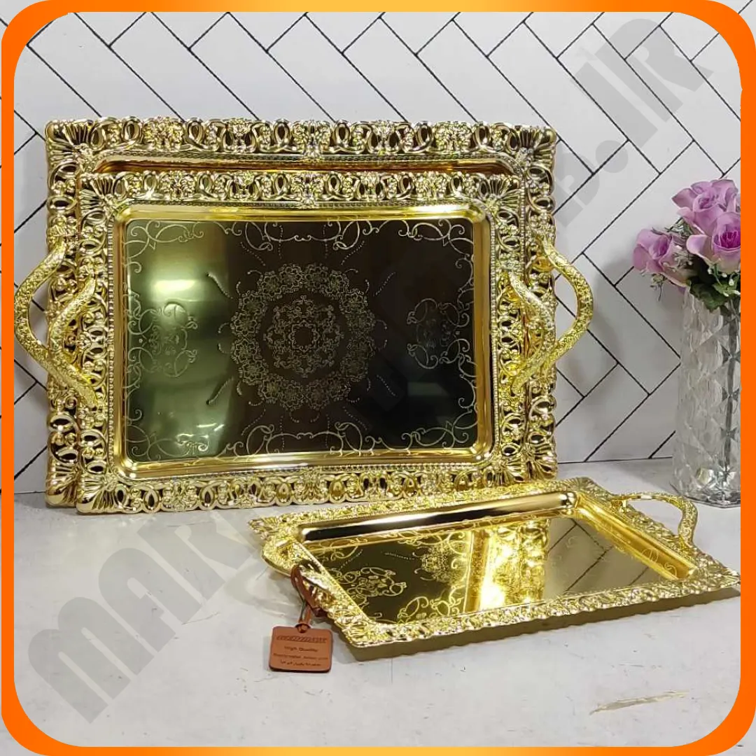 خرید و قیمت سینی 3 تکه تمام طلایی جعبه مشکی 6798 جرمکس از غرفه