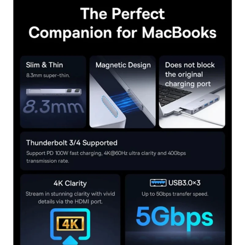هاب 5 پورت USB-C بیسوس مدل BS-OH180 Direct Link Type