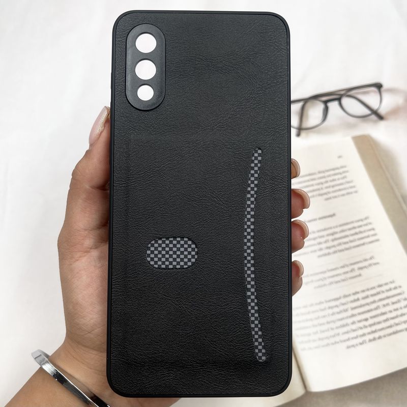 قاب گوشی Galaxy A02 سامسونگ Smart Wallet جاکارتی چرم اورجینال کربن اسپرت محافظ لنز دار مشکی کد 451363