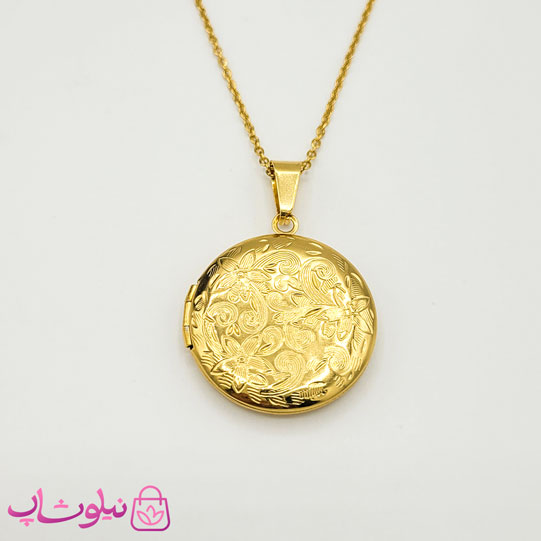 گردنبند لاکت دایره طرح گل طلایی کد 210